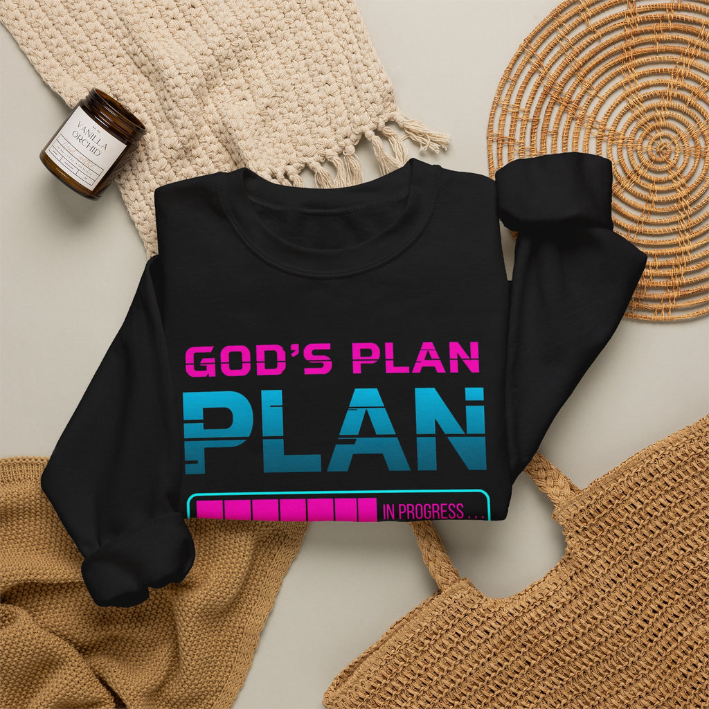 God's Plan Crewneck Sweatshirt — Retro Neon Faith Graphic