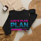God's Plan Crewneck Sweatshirt — Retro Neon Faith Graphic