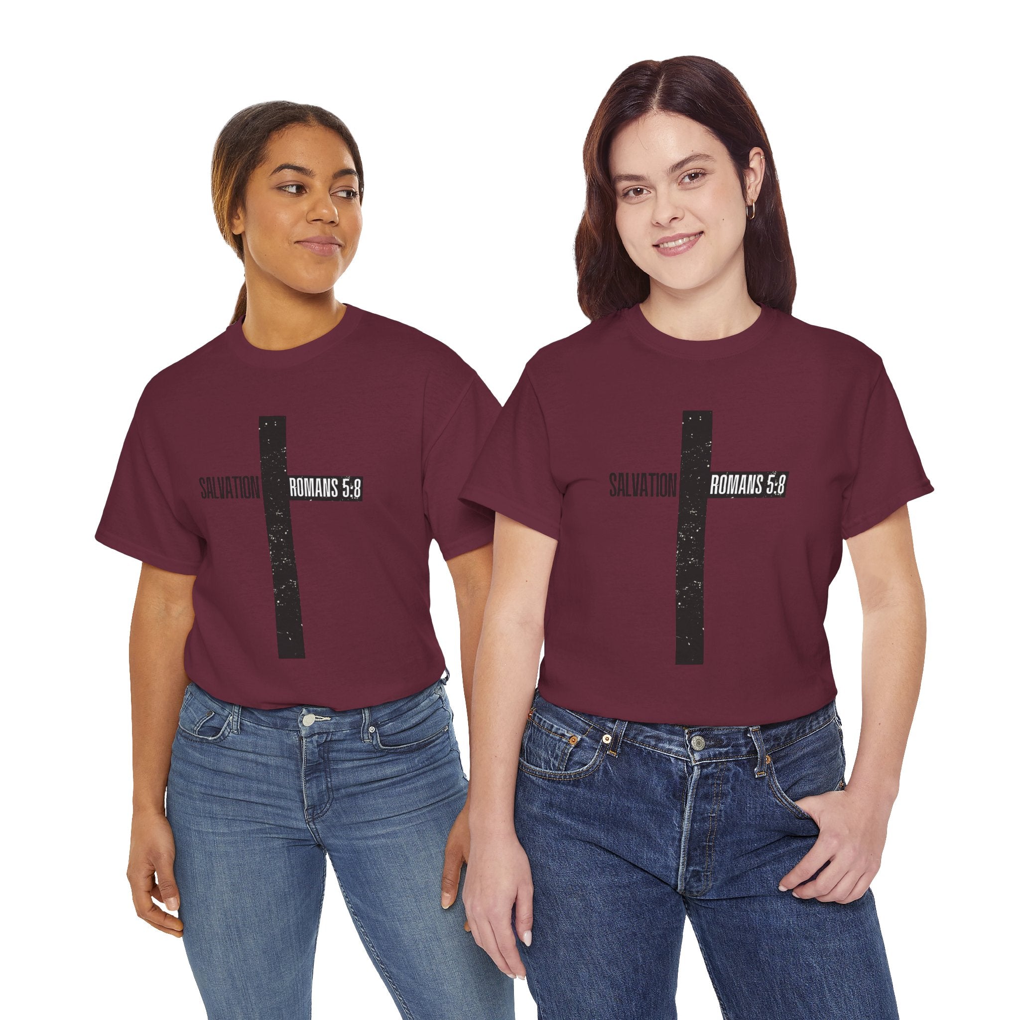 Christian Cross T-Shirt — "Salvation Romans 5:8" Faith Tee