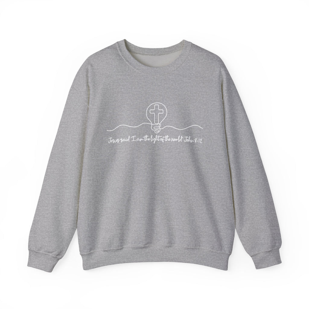 Christian Crewneck Sweatshirt "I AM the Light" Cross Pullover, John 8:12 Scripture Apparel, Faith Graphic Sweatshirt