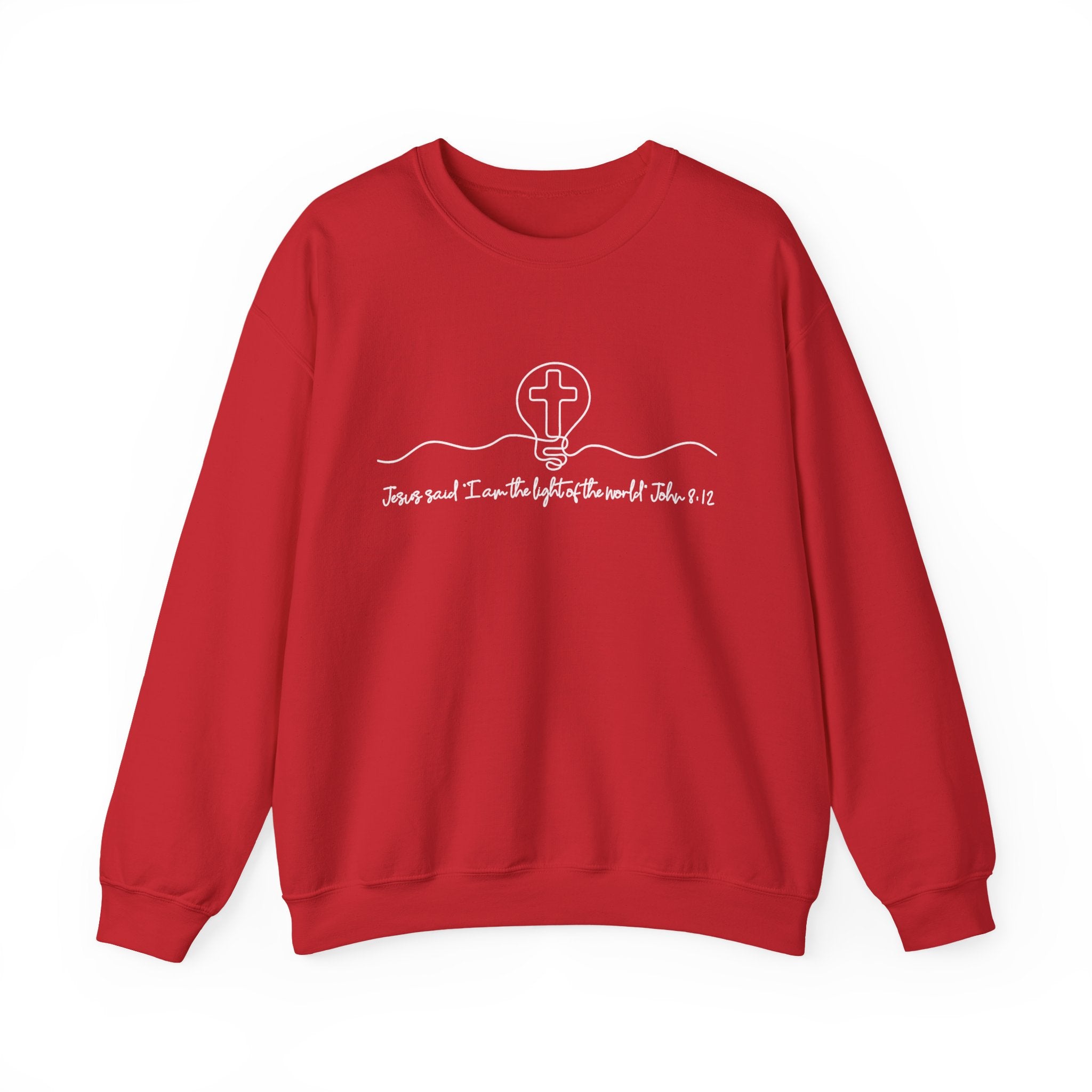Christian Crewneck Sweatshirt "I AM the Light" Cross Pullover, John 8:12 Scripture Apparel, Faith Graphic Sweatshirt