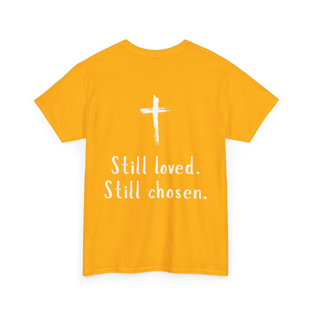 Christian Tee — "Not Perfect, Forgiven" Romans 5:8 Graphic T-Shirt (Still Loved / Still Chosen)
