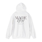 Inspirational Hoodie "Made New" Back Print Pullover, Christian Faith Sweatshirt, Minimalist Graphic Streetwear
