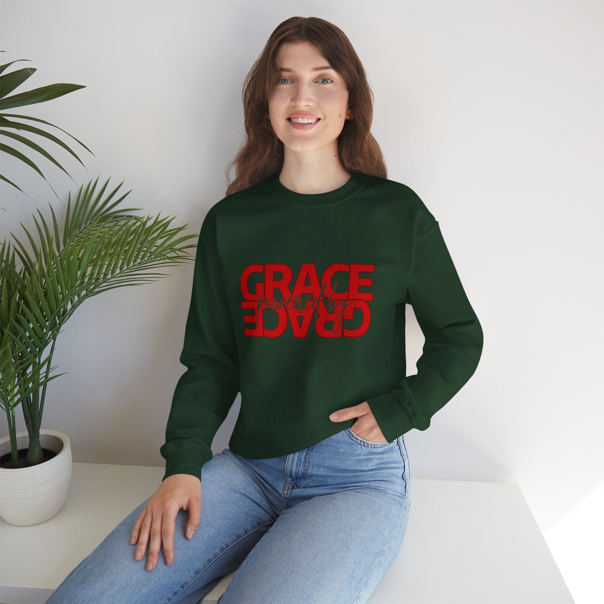 Christian Crewneck Sweatshirt "Grace" Reversed Pullover, Modern Minimalist Faith Apparel, Unique Graphic Scripture Sweater