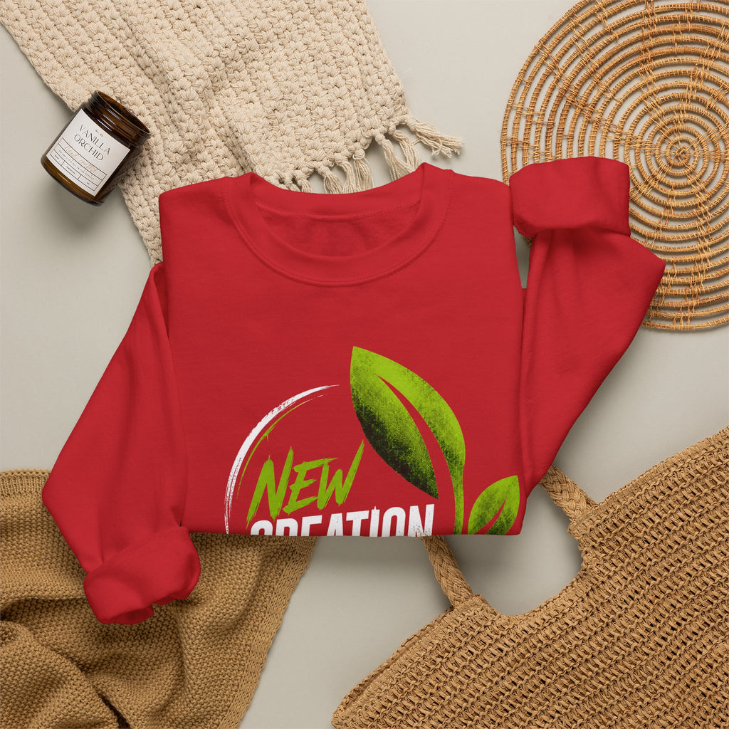 New Creation Sweatshirt – Christian Faith Green Leaf Crewneck
