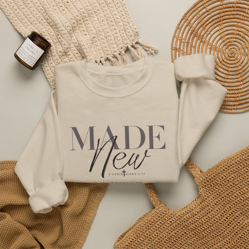 Minimalist Crewneck Sweatshirt "Made New" Pullover, Inspirational Christian Clothing, Aesthetic Daily Reminder Sweatshirt