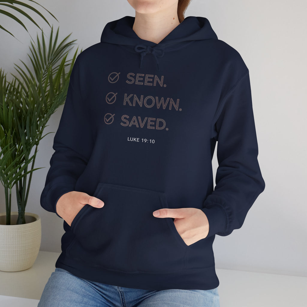 Seen. Known. Saved. Hoodie — Christian Faith Pullover (Luke 19:10)