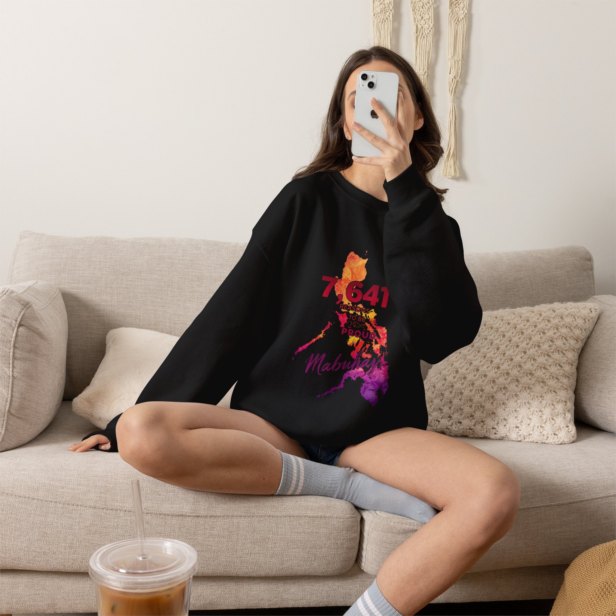 Philippines Map Sweatshirt - '7,641 Proud Pinoy' Colorful Vintage Crewneck