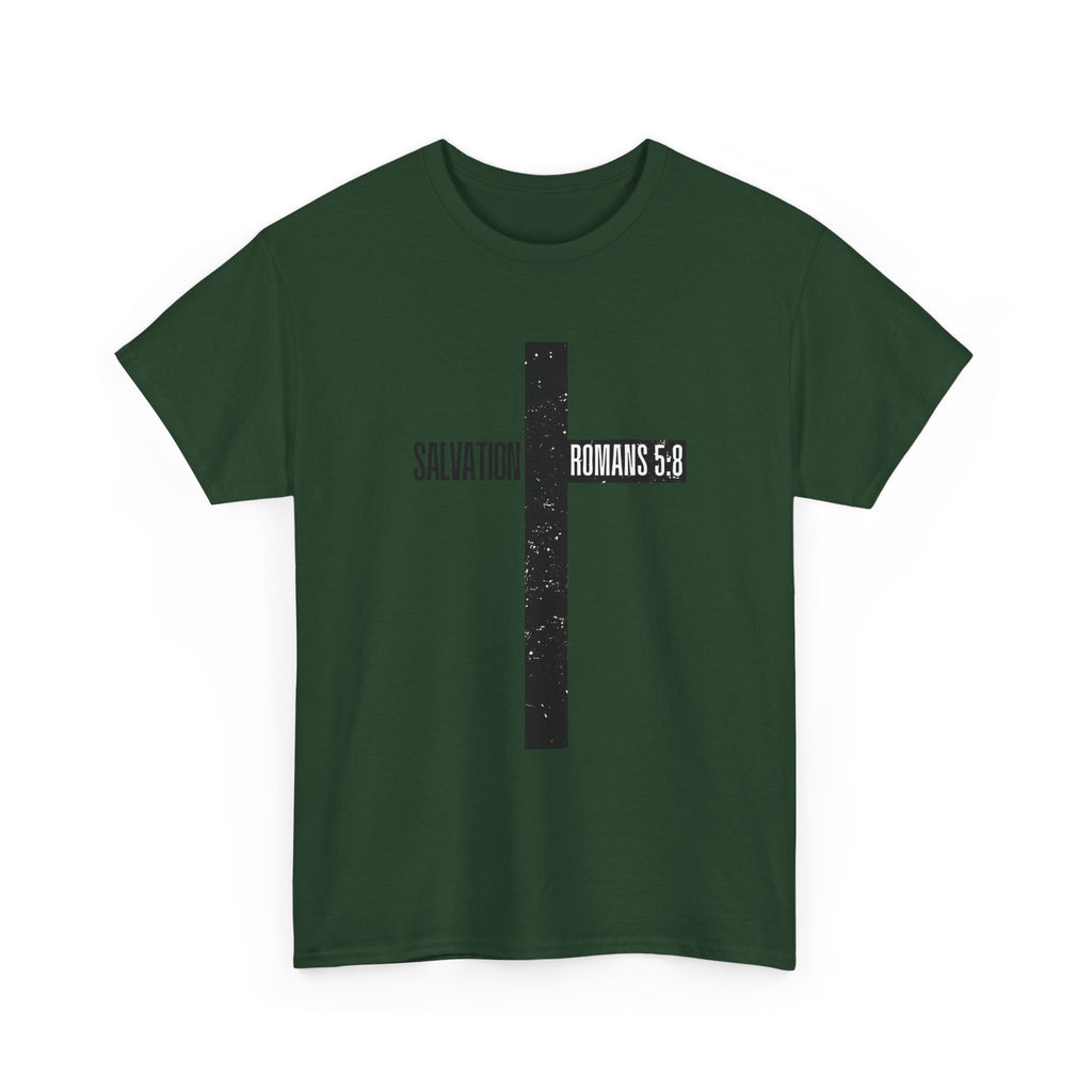 Christian Cross T-Shirt — "Salvation Romans 5:8" Faith Tee