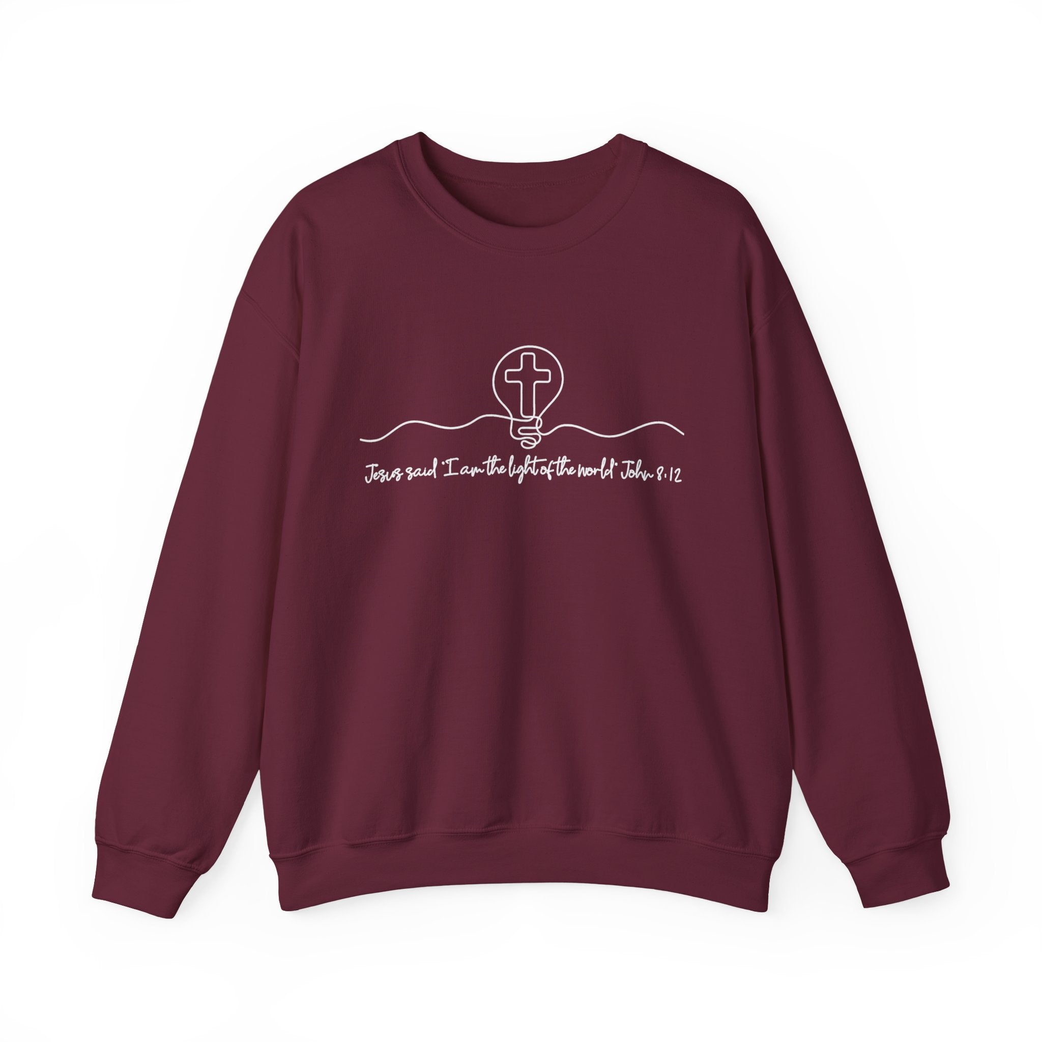 Christian Crewneck Sweatshirt "I AM the Light" Cross Pullover, John 8:12 Scripture Apparel, Faith Graphic Sweatshirt