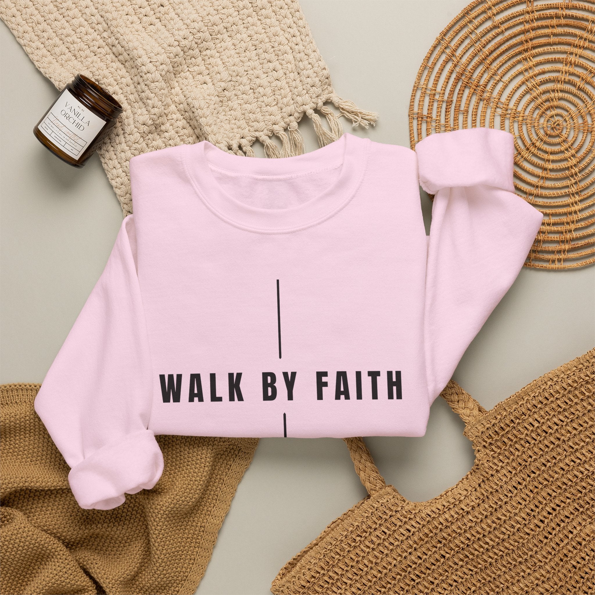 Christian Crewneck Sweatshirt "Walk By Faith" Pullover, 2 Corinthians 5:7 Apparel, Minimalist Faith Graphic Sweatshirt