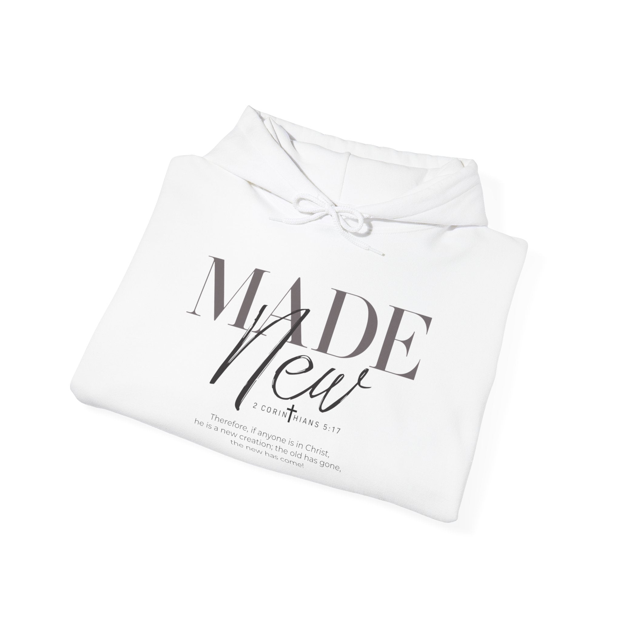 Minimalist Hoodie "Made New" Front Print Pullover, Inspirational Christian Sweatshirt, Aesthetic Faith Clothing