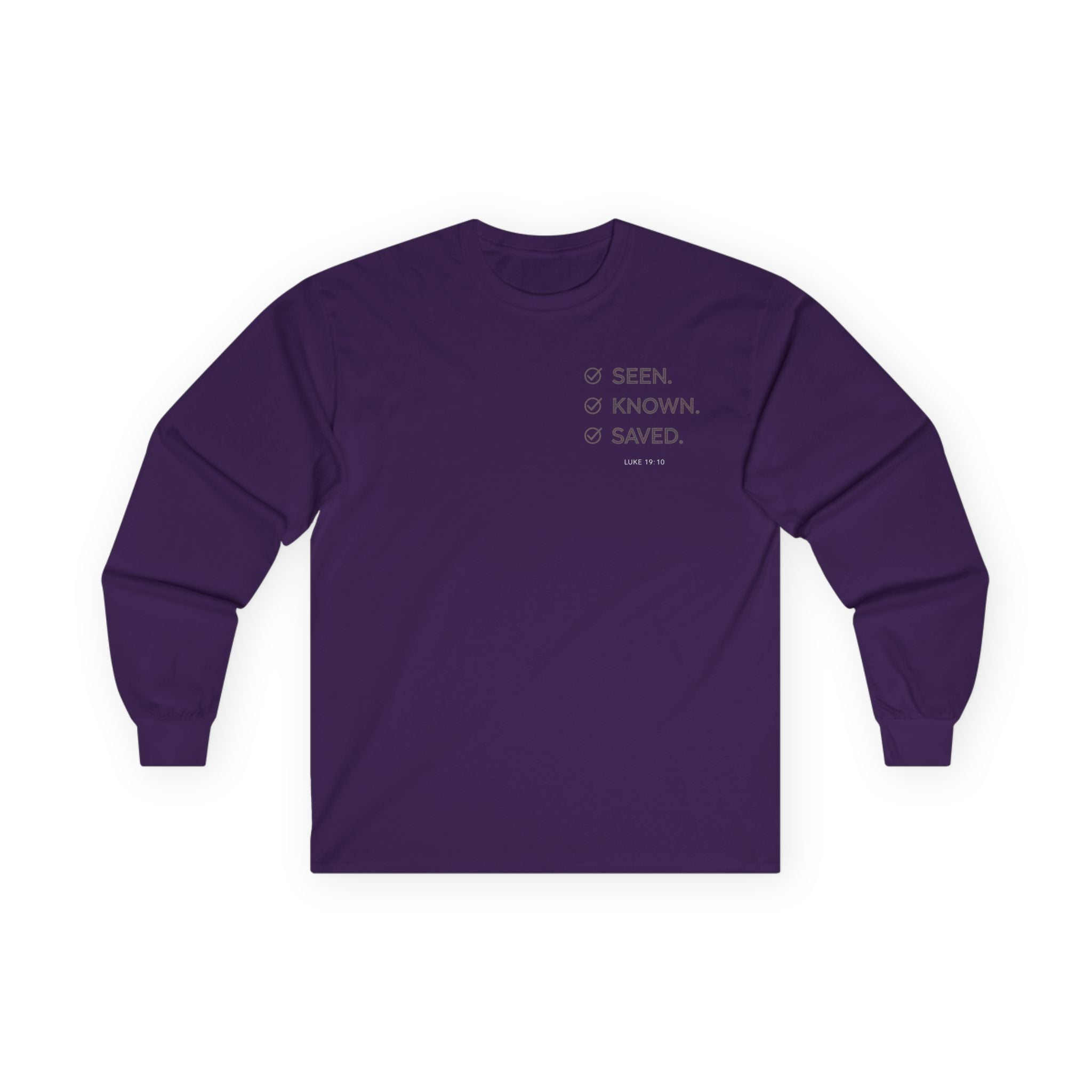 Seen. Known. Saved. Long Sleeve Christian Tee