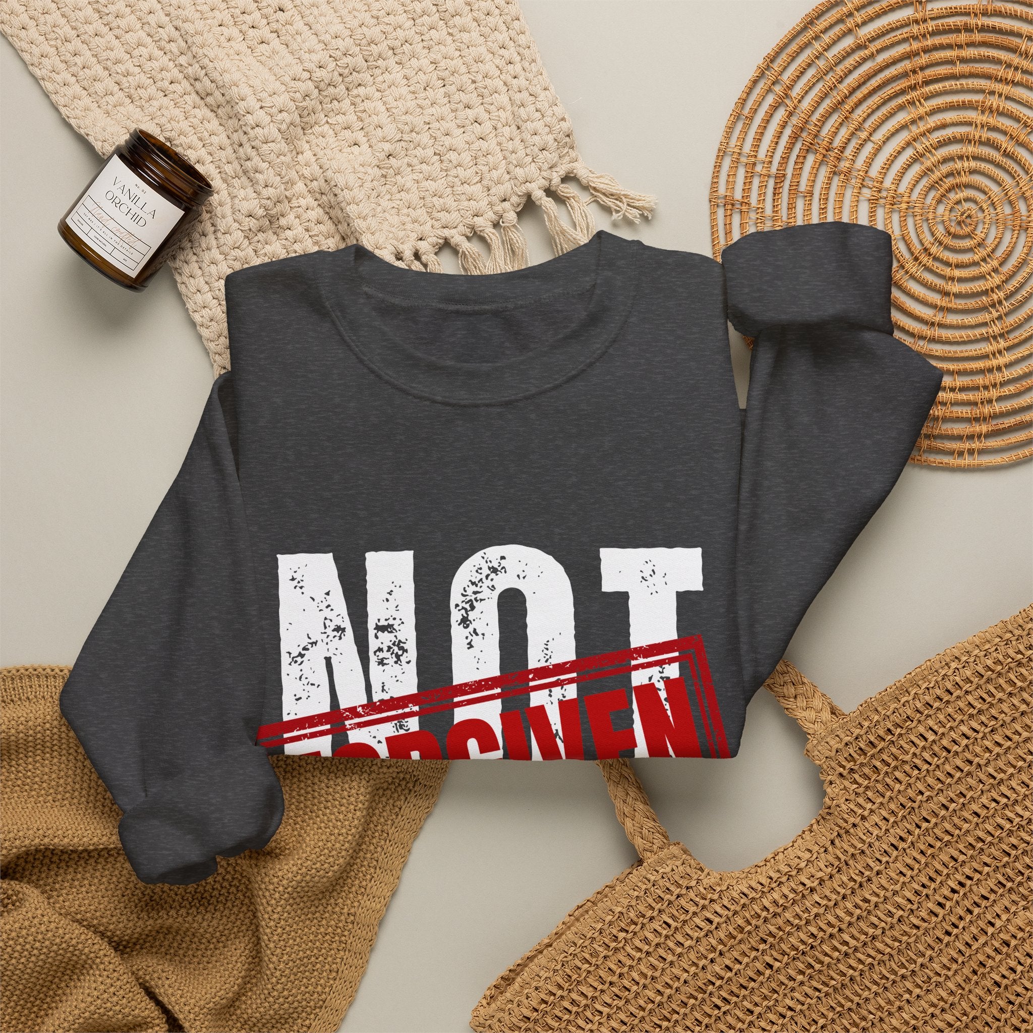 Christian Crewneck Sweatshirt — "Not Perfect, Forgiven" (Romans 5:8)