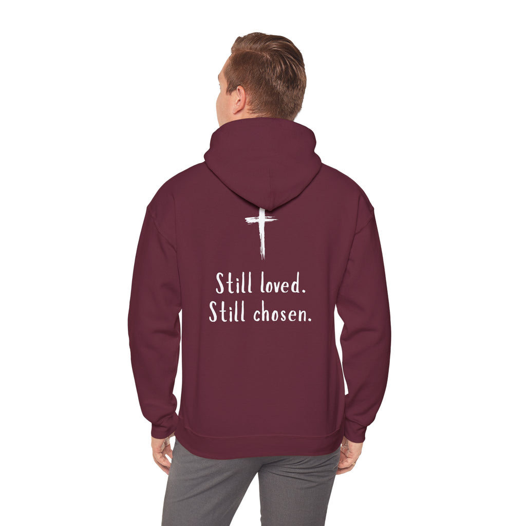 Not Perfect — Forgiven Hoodie | Christian Inspirational Sweatshirt (Romans 5:8, Still Loved/Still Chosen)