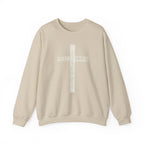 Christian Crewneck Sweatshirt "Salvation" Romans 5:8 Pullover, White Cross Graphic Apparel, Rustic Style Faith Sweatshirt