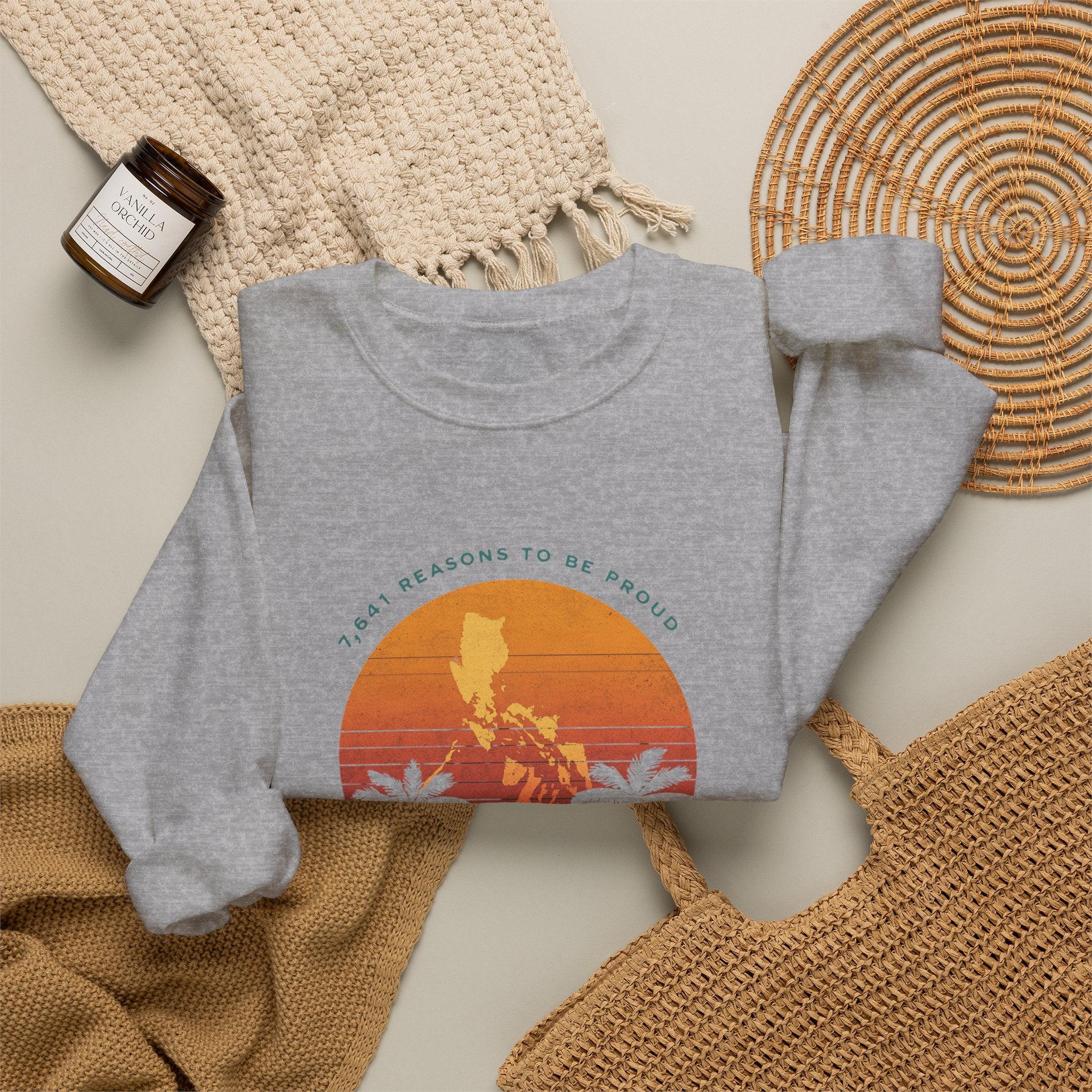 Filipino Crewneck Sweatshirt "Proud to Be Pinoy" Retro Sunset Pullover, Philippines Pride Apparel, Heritage Graphic Sweatshirt