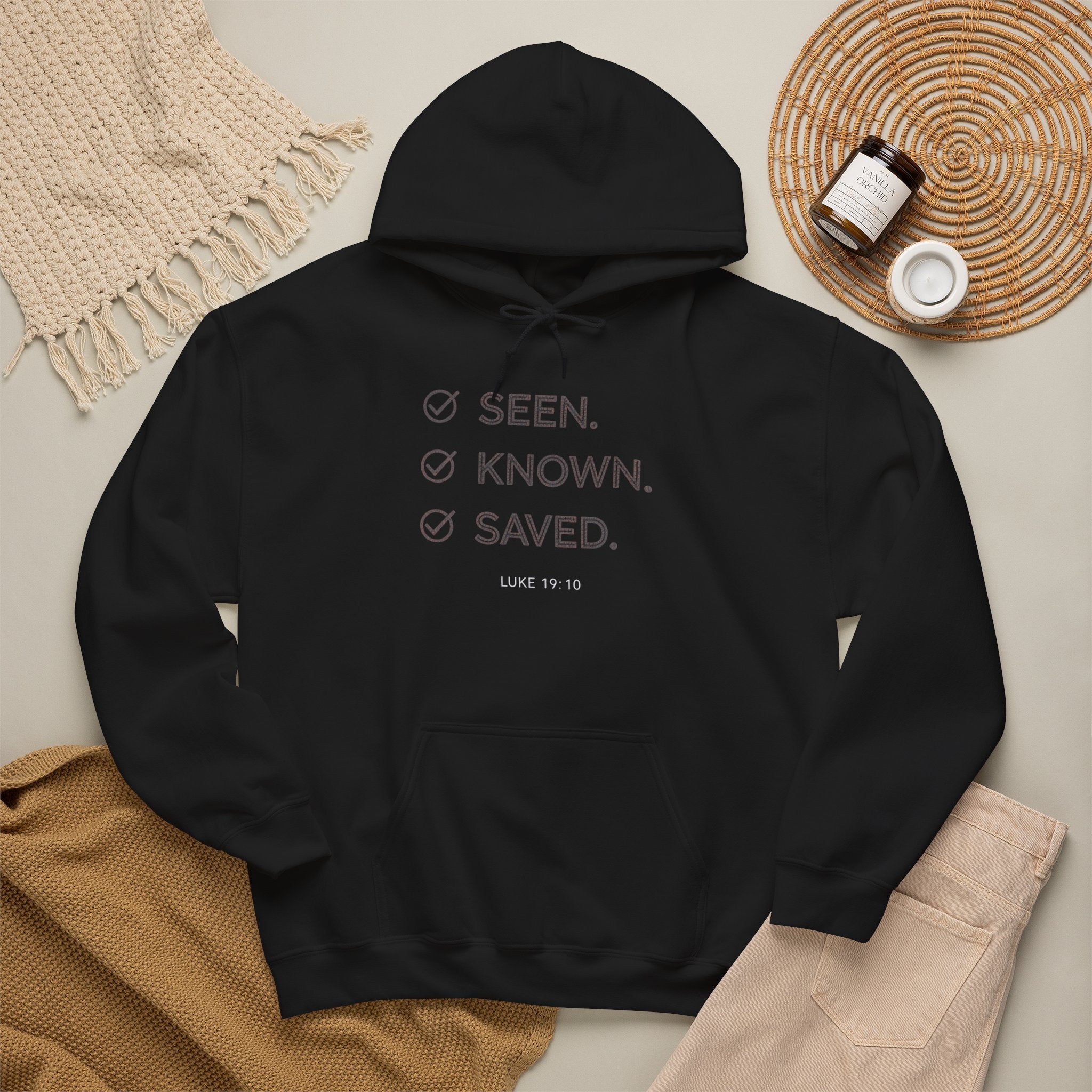 Seen. Known. Saved. Hoodie — Christian Faith Pullover (Luke 19:10)