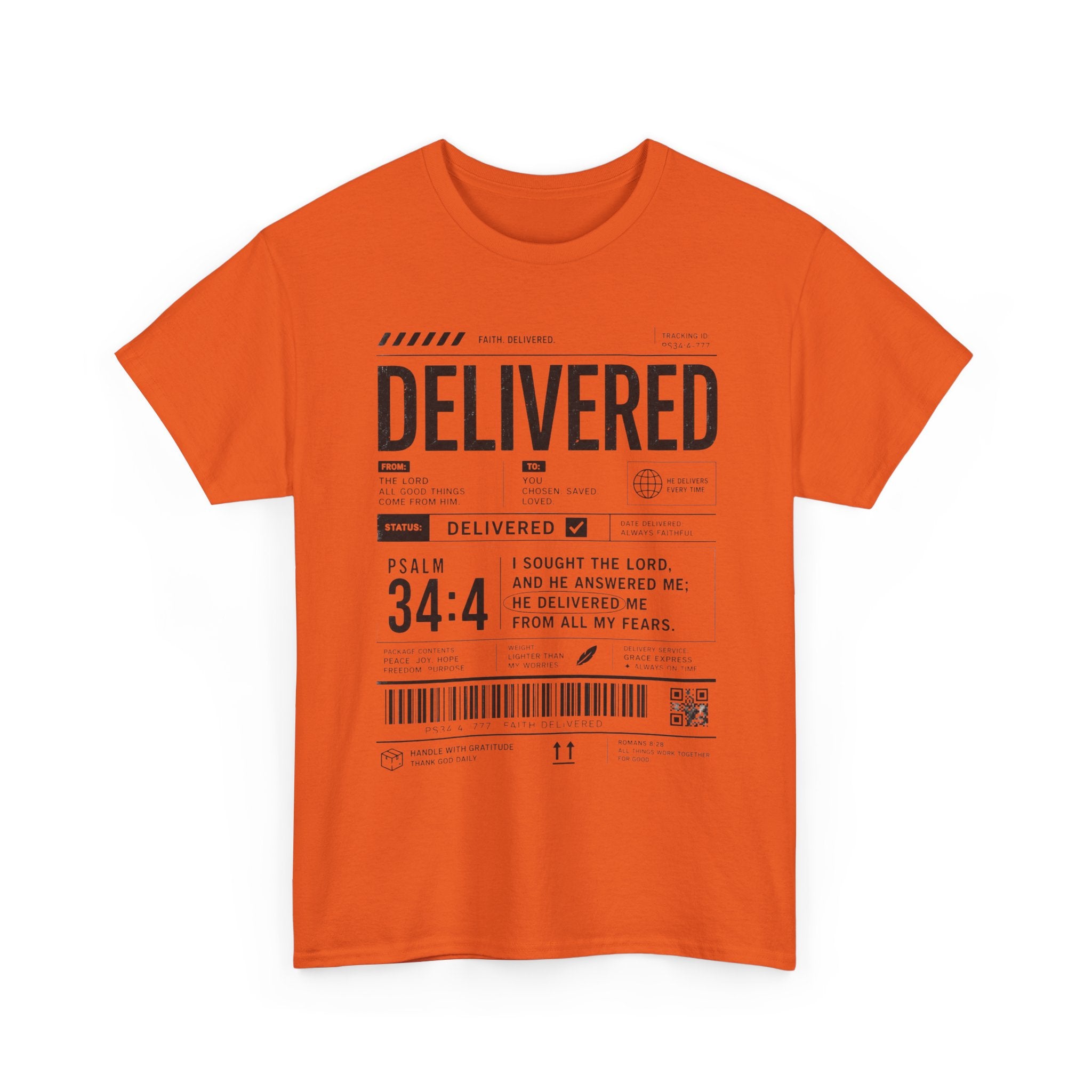 Delivered Graphic Tee — Inspirational Psalm 34:4 Christian T-Shirt