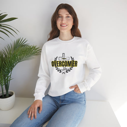 "Overcomer" Cross Graphic Crewneck – Unisex Minimalist Faith Pullover