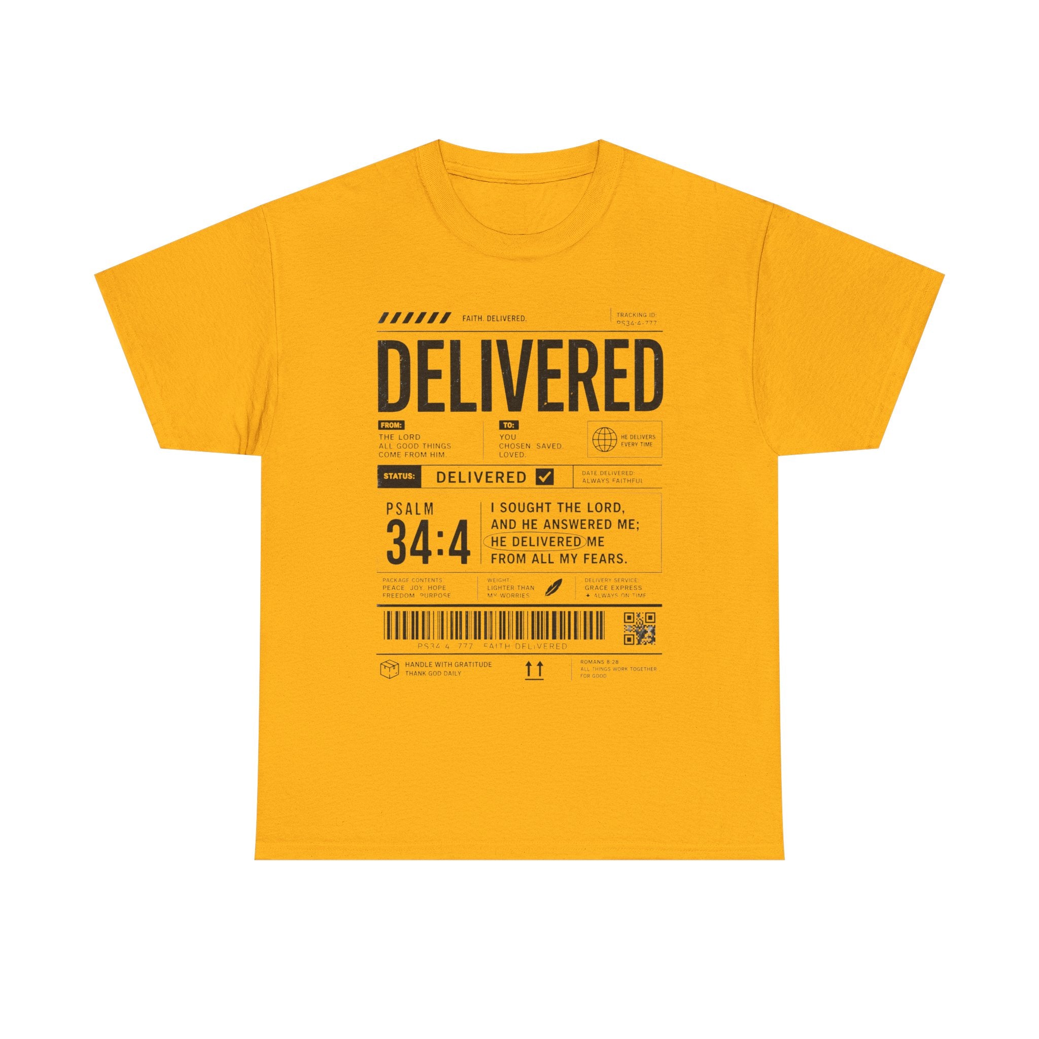 Delivered Graphic Tee — Inspirational Psalm 34:4 Christian T-Shirt