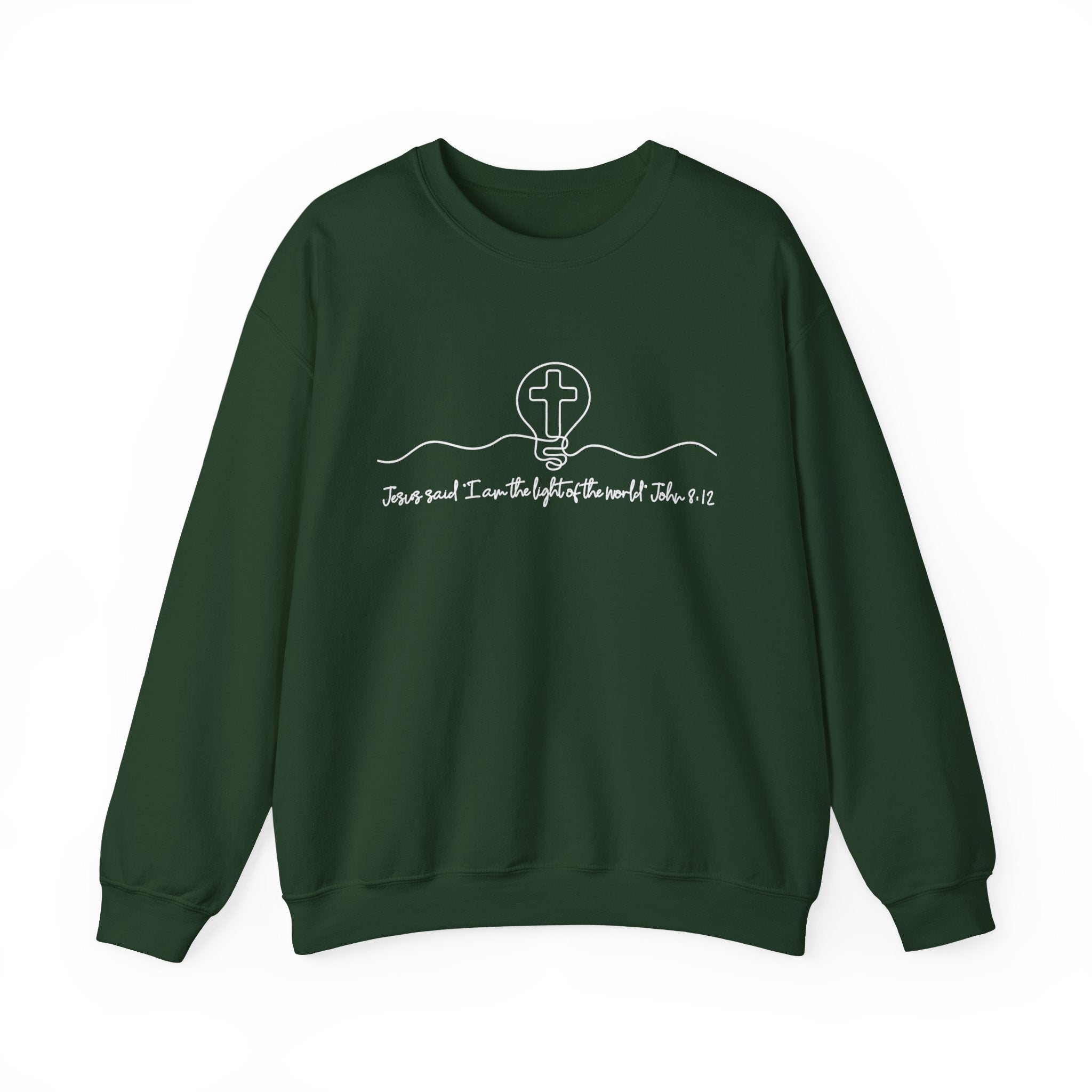 Christian Crewneck Sweatshirt "I AM the Light" Cross Pullover, John 8:12 Scripture Apparel, Faith Graphic Sweatshirt