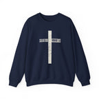 Christian Crewneck Sweatshirt "Salvation" Romans 5:8 Pullover, White Cross Graphic Apparel, Rustic Style Faith Sweatshirt