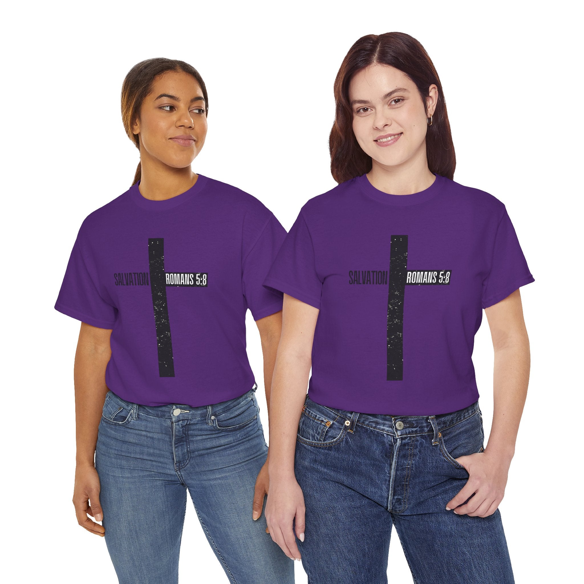 Christian Cross T-Shirt — "Salvation Romans 5:8" Faith Tee