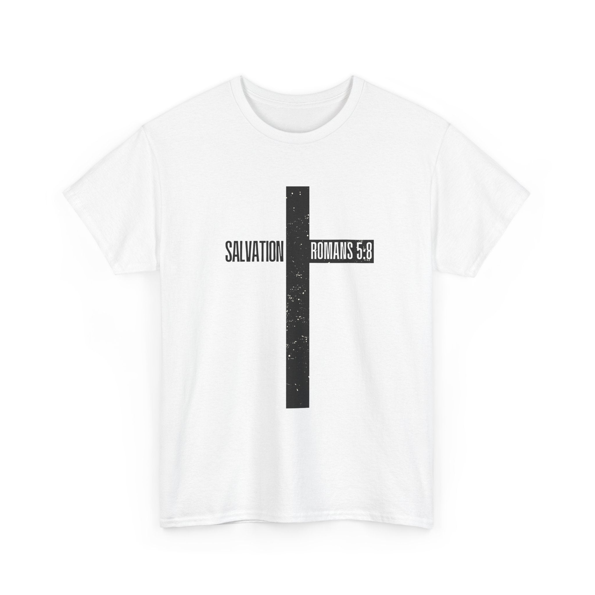 Christian Cross T-Shirt — "Salvation Romans 5:8" Faith Tee