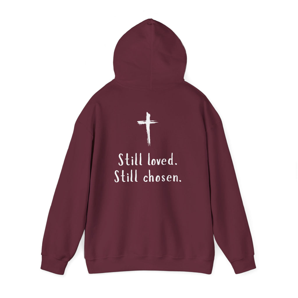 Not Perfect — Forgiven Hoodie | Christian Inspirational Sweatshirt (Romans 5:8, Still Loved/Still Chosen)