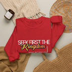 Christian Crewneck Sweatshirt "Seek First the Kingdom" Pullover, Matthew 6:33 Scripture Apparel, Inspirational Faith Graphic Sweatshirt