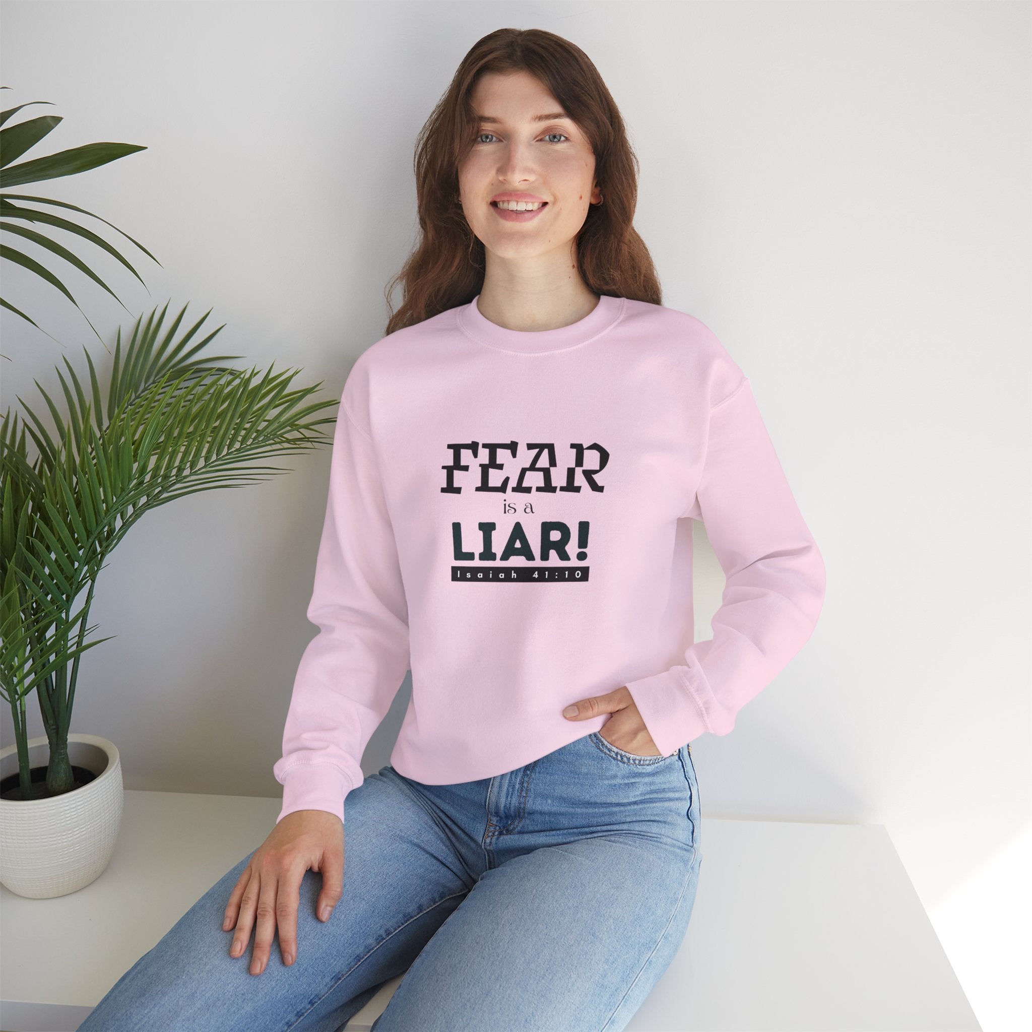 Inspirational Crewneck Sweatshirt "Fear is a Liar" Pullover, Positive Mindset Apparel, Motivational Faith Graphic Sweatshirt