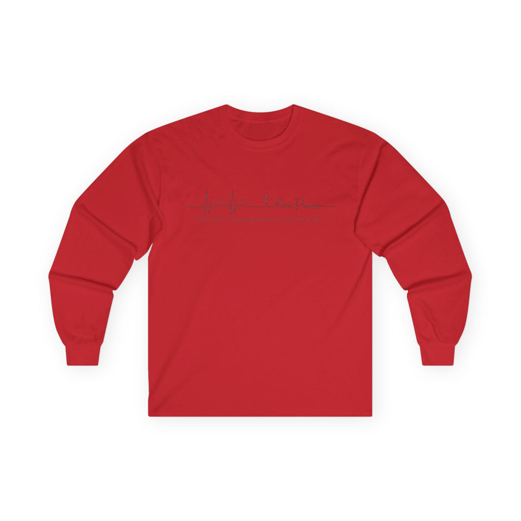 Long Sleeve Tee — Hope Heartbeat Cross "One Faith One Family One Praise" Minimalist Christian Shirt