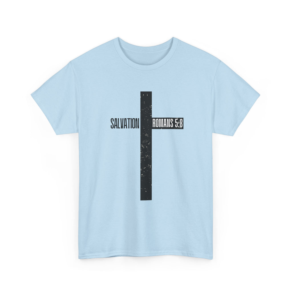 Christian Cross T-Shirt — "Salvation Romans 5:8" Faith Tee