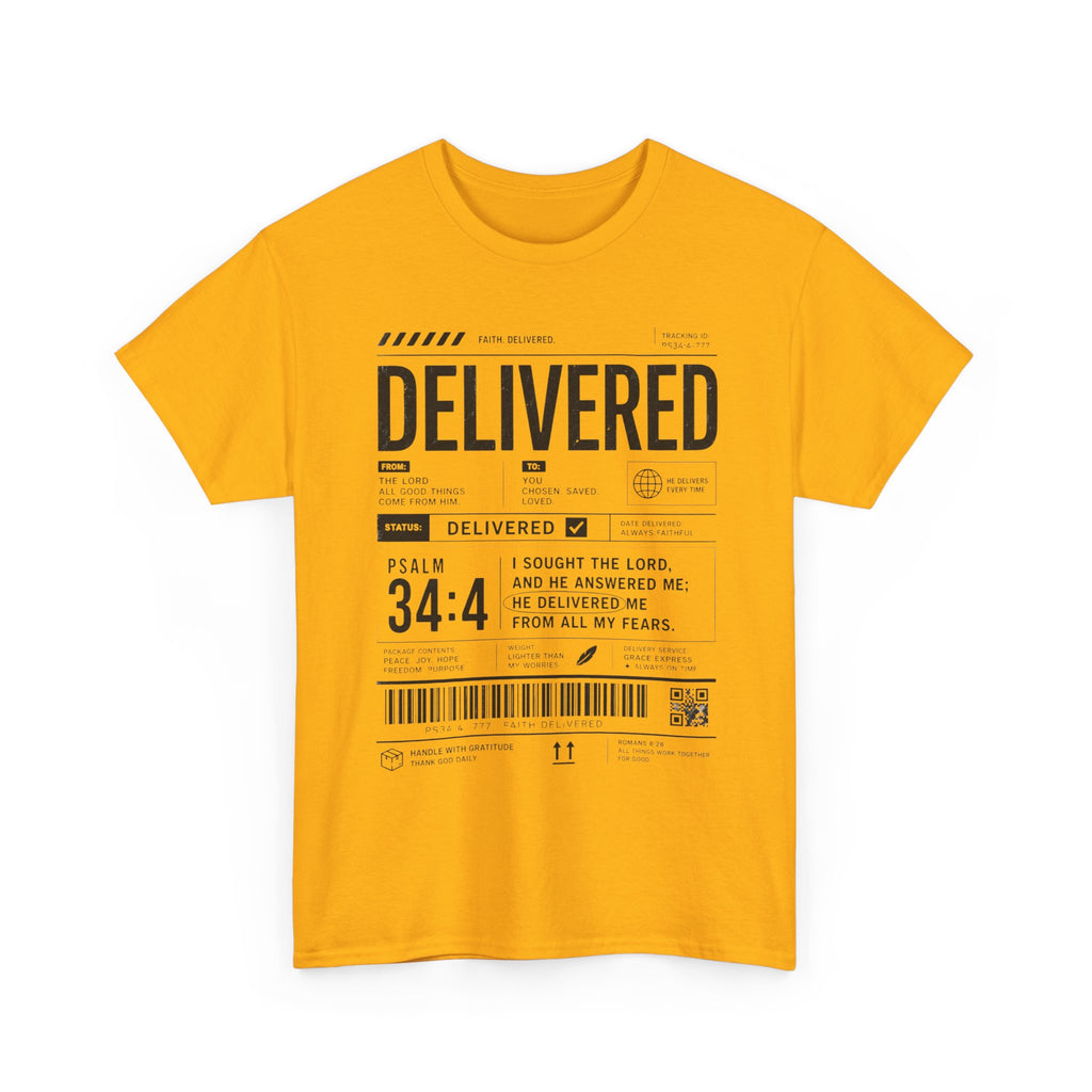 Delivered Graphic Tee — Inspirational Psalm 34:4 Christian T-Shirt