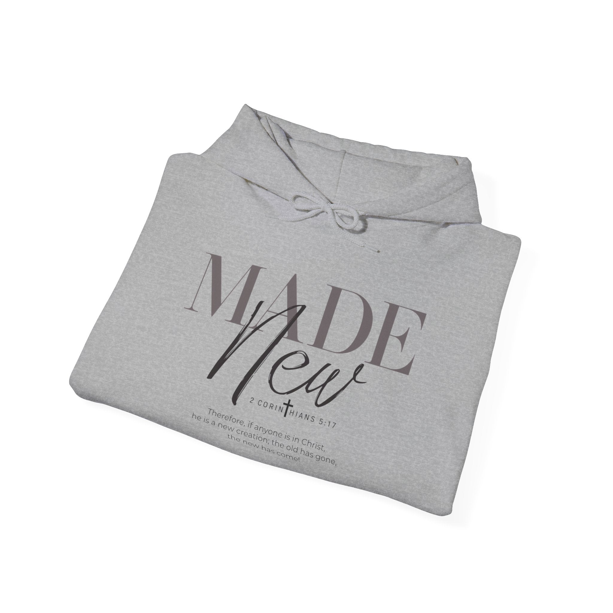 Minimalist Hoodie "Made New" Front Print Pullover, Inspirational Christian Sweatshirt, Aesthetic Faith Clothing