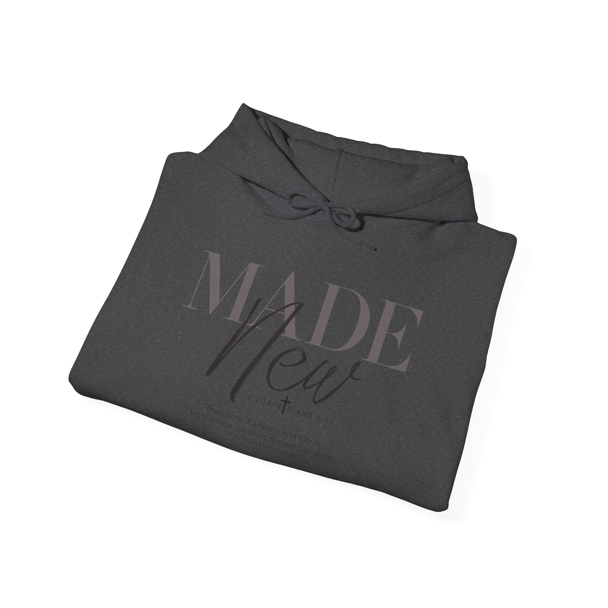 Minimalist Hoodie "Made New" Front Print Pullover, Inspirational Christian Sweatshirt, Aesthetic Faith Clothing