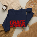 Christian Crewneck Sweatshirt "Grace" Reversed Pullover, Modern Minimalist Faith Apparel, Unique Graphic Scripture Sweater