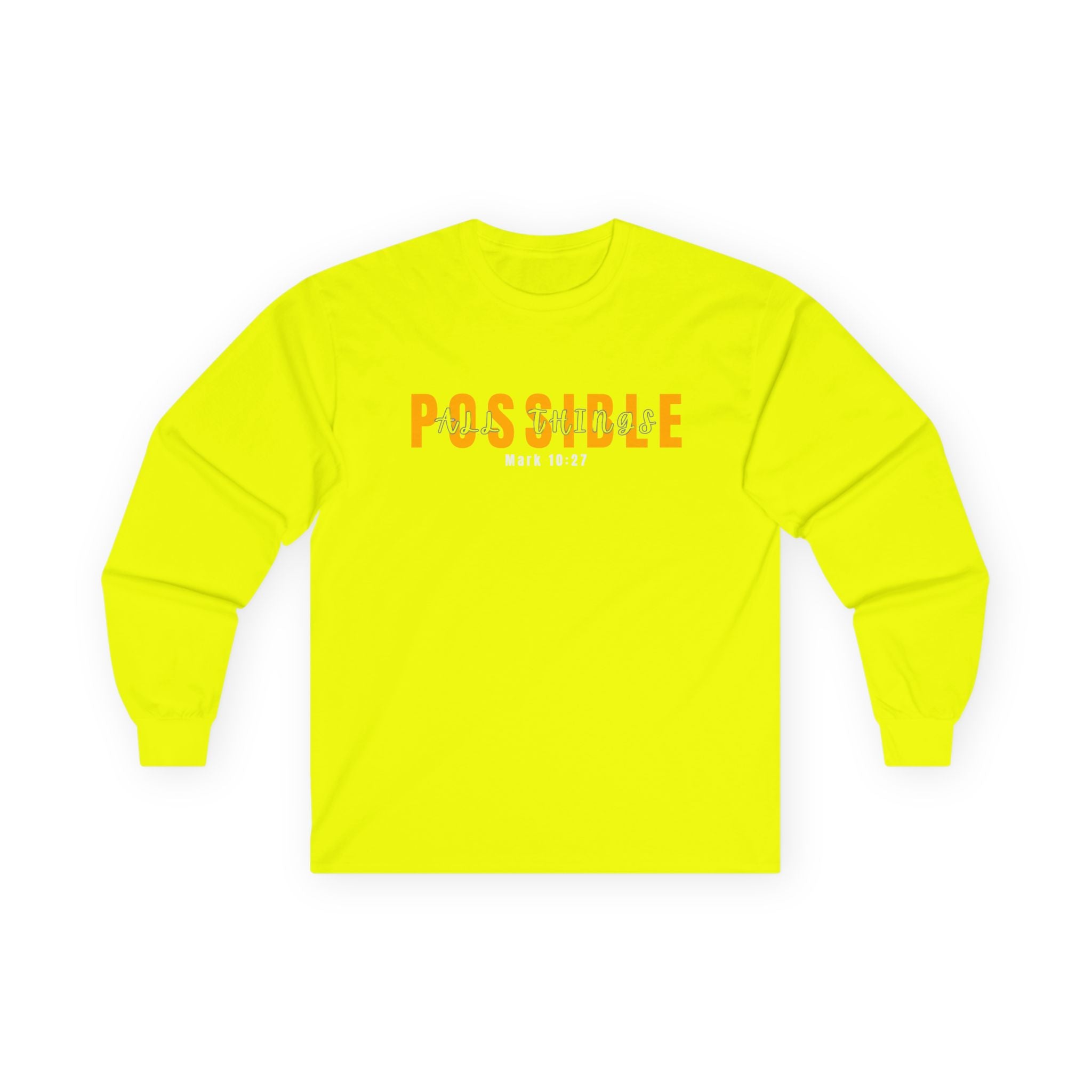 Possible Long Sleeve Tee — Inspirational "Possible" Design (Mark 10:27)