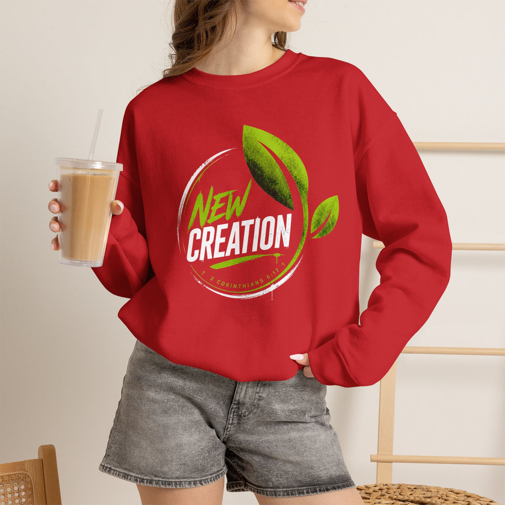 New Creation Sweatshirt – Christian Faith Green Leaf Crewneck