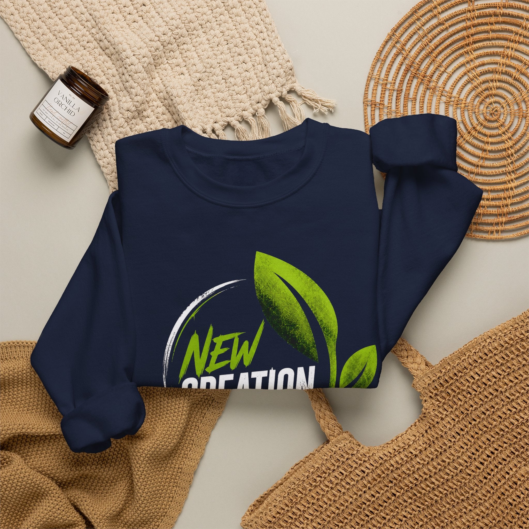 New Creation Sweatshirt – Christian Faith Green Leaf Crewneck