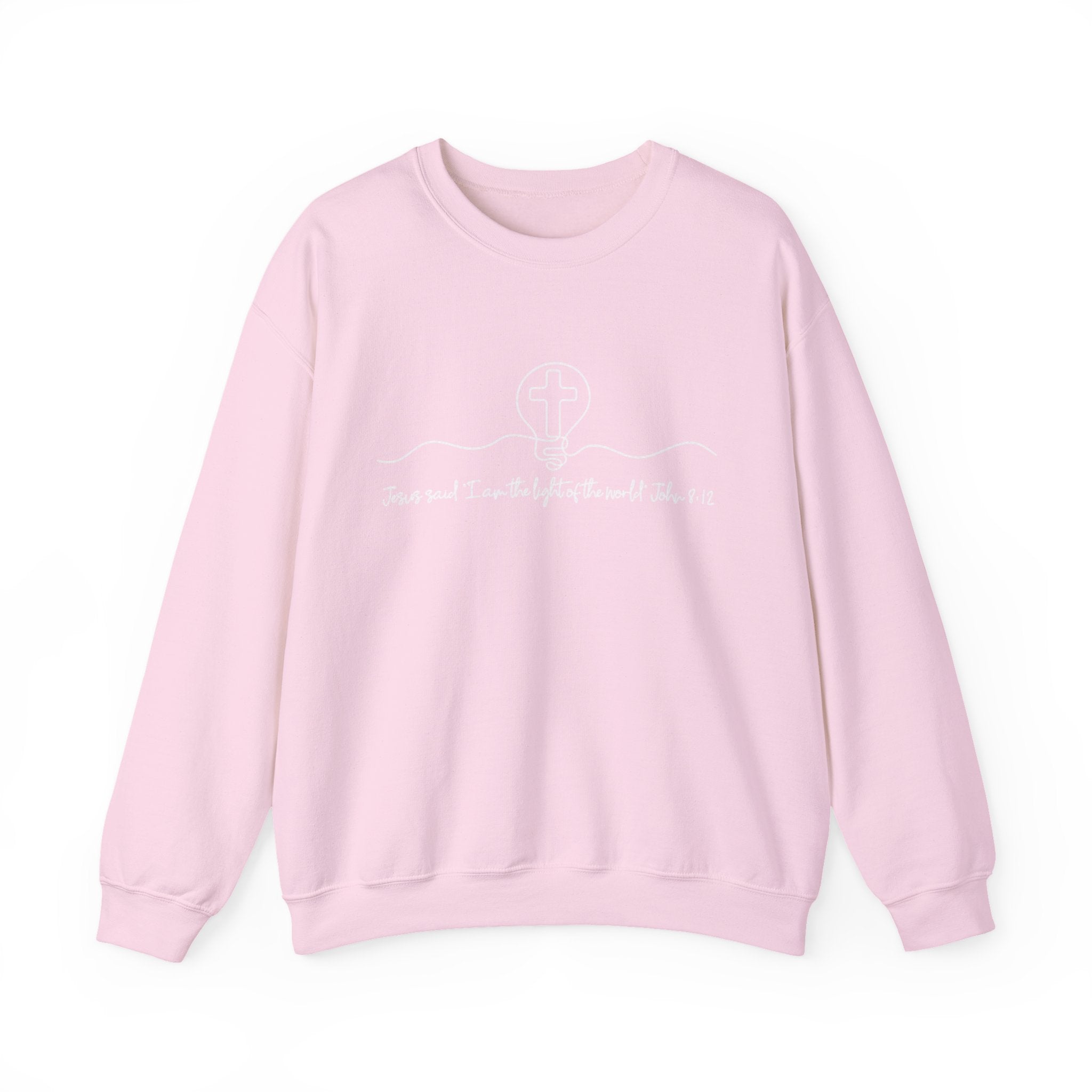 Christian Crewneck Sweatshirt "I AM the Light" Cross Pullover, John 8:12 Scripture Apparel, Faith Graphic Sweatshirt
