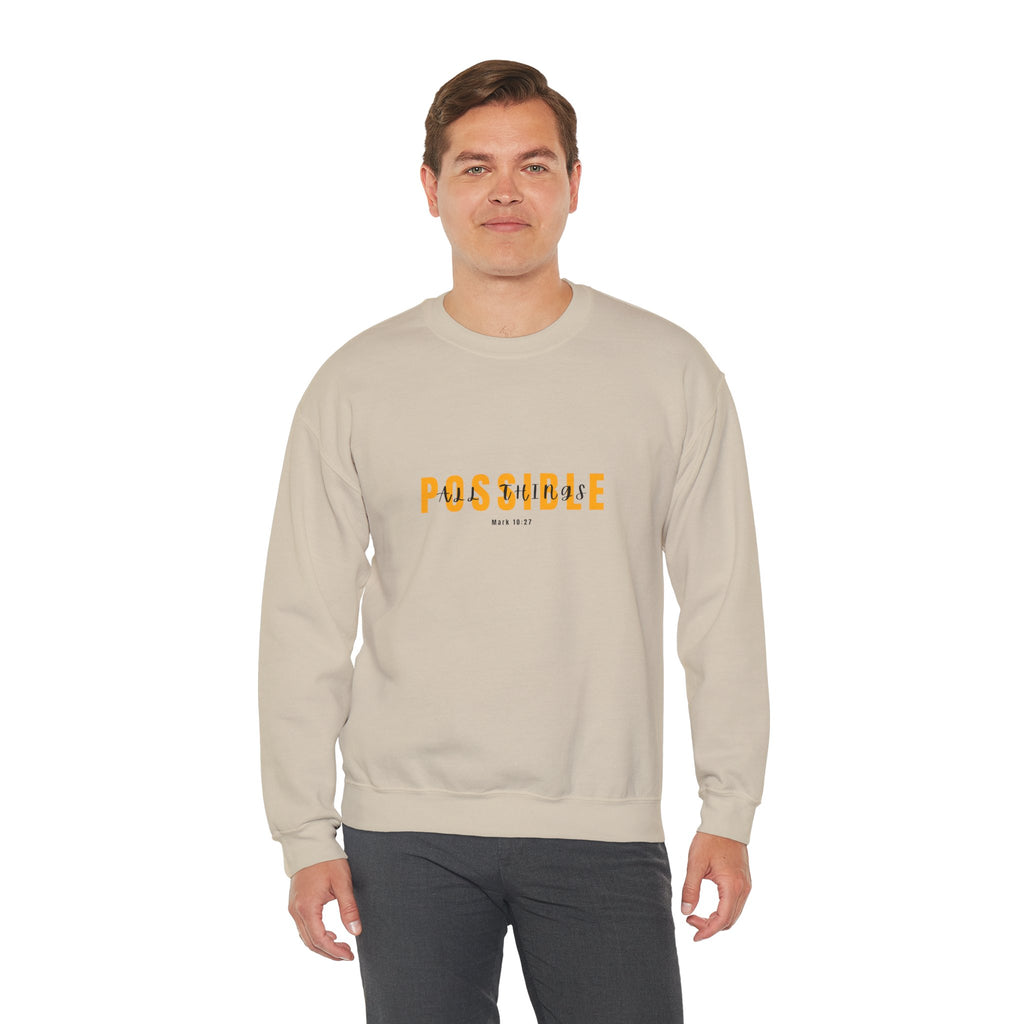 Christian Crewneck Sweatshirt "All Things Possible" Pullover, Inspirational Scripture Apparel, Faith Typography Graphic Sweatshirt