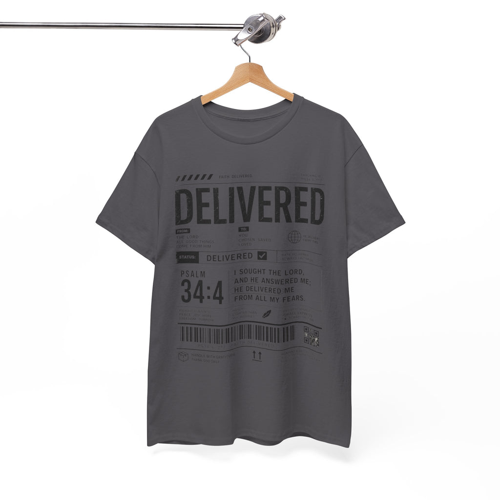Delivered Graphic Tee — Inspirational Psalm 34:4 Christian T-Shirt