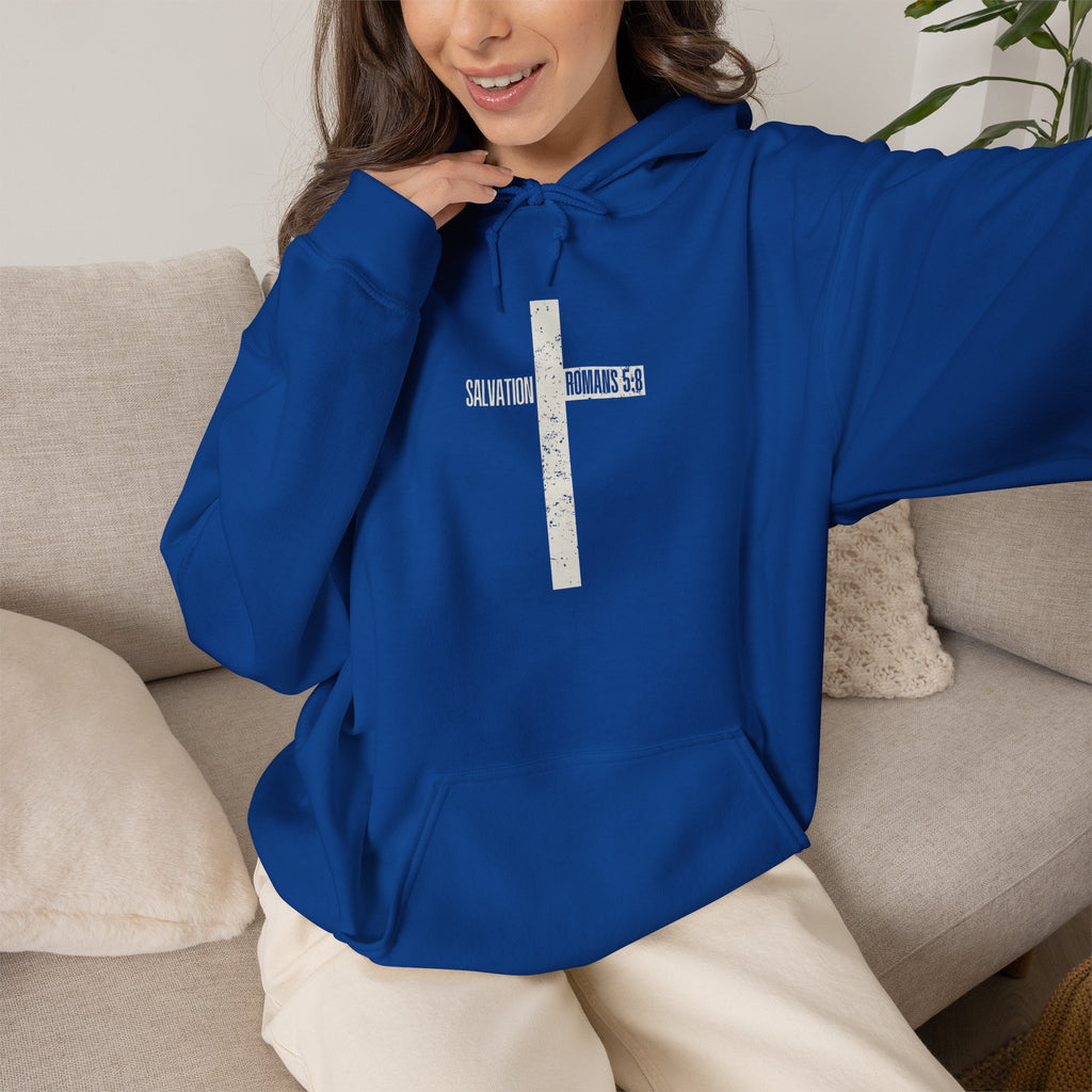 Christian Cross Salvation Hoodie – "Saved By Grace" Faith Graphic Pullover