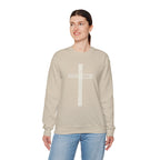 Christian Crewneck Sweatshirt "Salvation" Romans 5:8 Pullover, White Cross Graphic Apparel, Rustic Style Faith Sweatshirt
