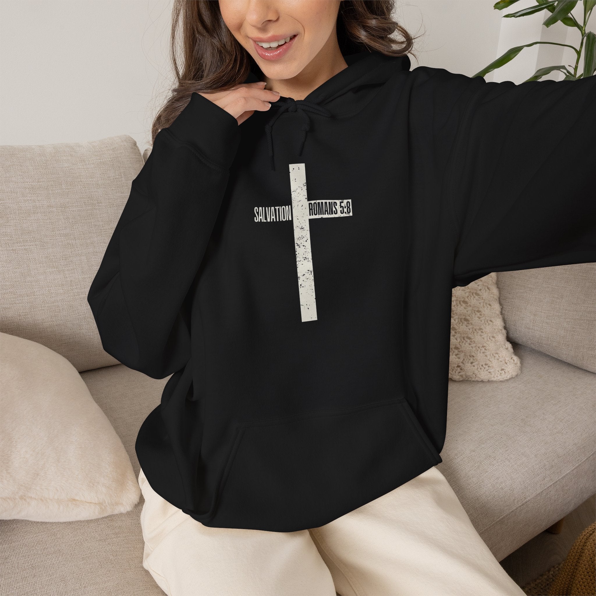 Christian Cross Salvation Hoodie – "Saved By Grace" Faith Graphic Pullover