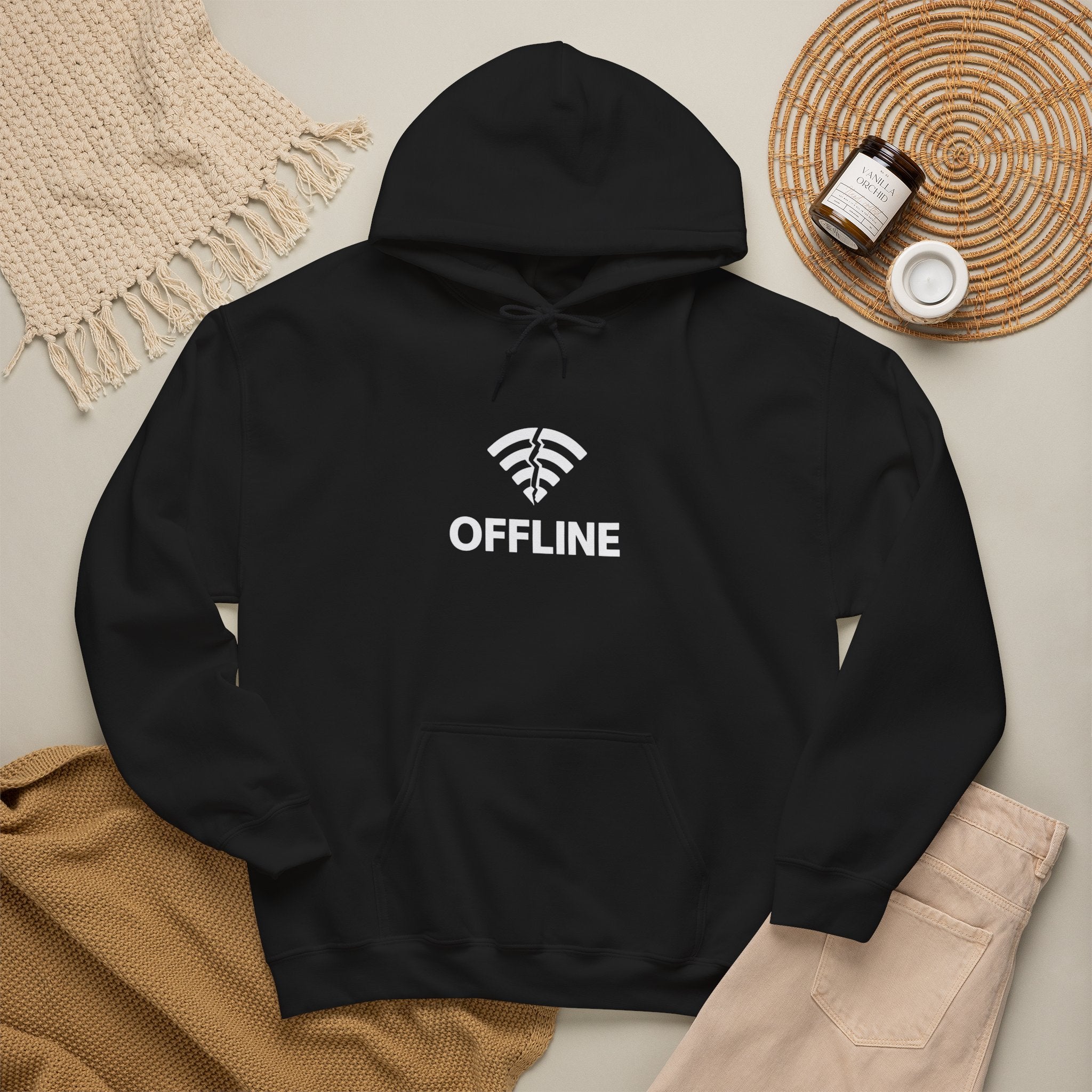 Christian Hoodie "Offline" Wi-Fi Symbol Pullover, Go Into Your Room Quote Back Print, Faith Streetwear Sweatshirt
