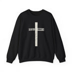Christian Crewneck Sweatshirt "Salvation" Romans 5:8 Pullover, White Cross Graphic Apparel, Rustic Style Faith Sweatshirt