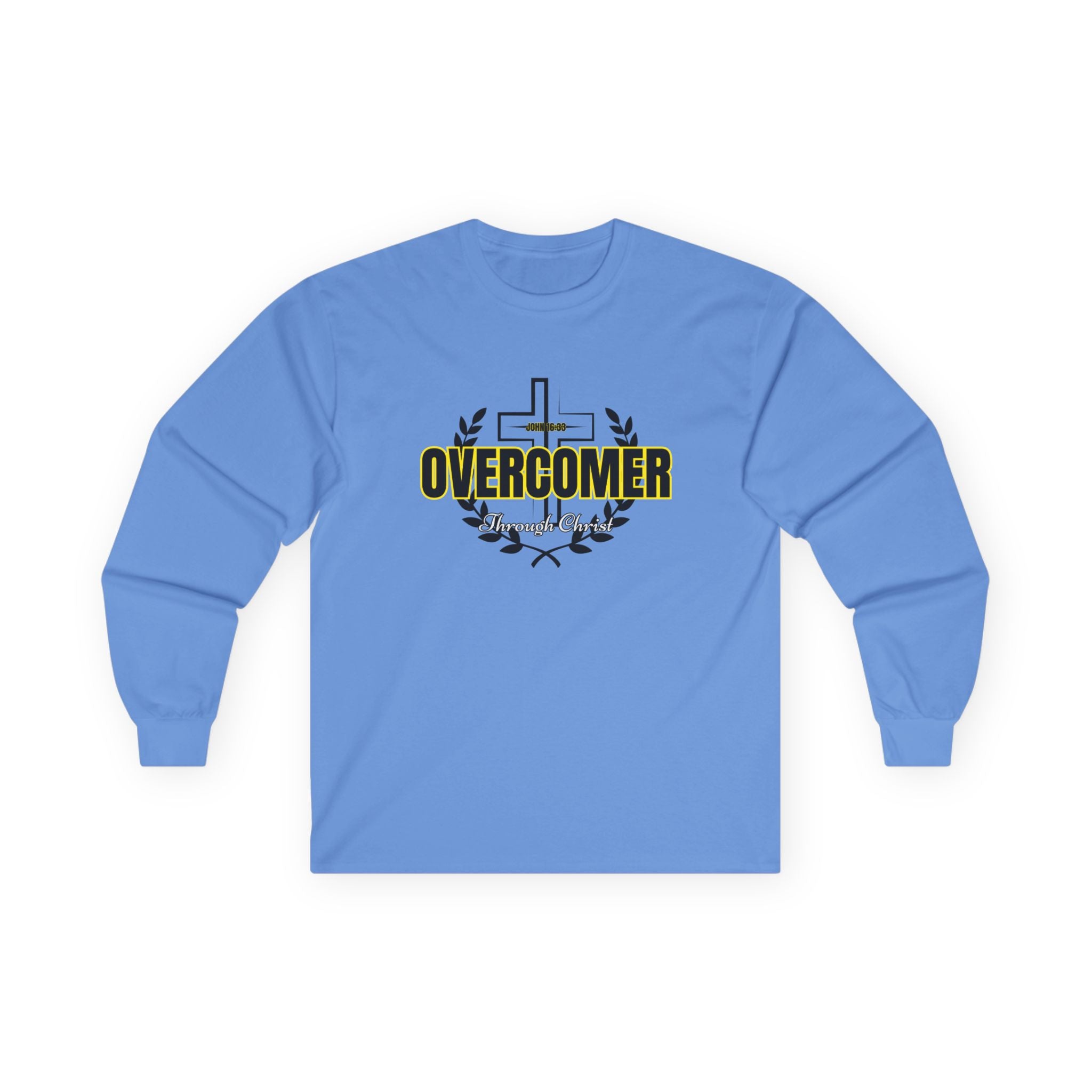 Overcomer Cross Long Sleeve Tee — Christian Faith Inspirational Shirt